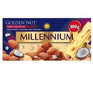 Шоколад Millennium Gold білий з мигдалем та кокосовою стружкою 100г